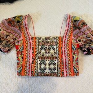 Alice + Olivia Orange, Pattern Print Paisley Square Neckline Crop Top